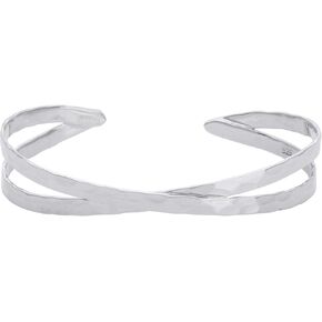 Silverly Women's 925 Sterling Silver Hammered Double Band Cross Over "X" Bangle Adjustable Bracelet