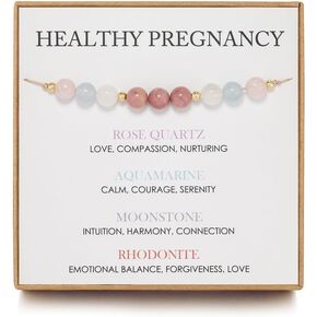 Aluinn Healthy Pregnancy Gift, Pregnancy Gifts for Expecting Mom,Rose Quartz, Aquamarine, Moonstone Bracelet, First Time Mom Gifts, Spiritual Bracelet,For Mothers Day Christmas Jewelry