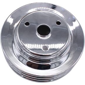 1 PC SHLPDFM Crankshaft Pulley Chrome Polished Silver Steel SWP Triple-Groove Long Water Pump Pulley Compatible with Small Block Chevy SBC 262 265 267 283 302 305 307 327 350 400