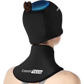 ComfiTECH Cold Cap with Top Coverage & Neck Ice Pack Wrap Gel, Head Ice Hat & Cervical Ice Pack for Neck, Care Package for Head & Neck, Black