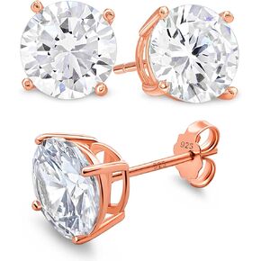Kezef Sterling Silver Stud Earrings for Women & Men - Cubic Zirconia Earrings Studs with 4-Prong Setting - Premium CZ S925 Hypoallergenic Earrings for Sensitive Ears - Available in 14K White Gold, Yellow Gold, Rose Gold - 3mm to 9mm