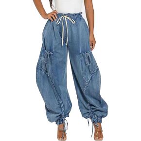 Famnbro Womens Barrel Jeans Baggy Y2k High Waisted Cargo Bow Jeans Sweatpants Joggers Wide Leg Denim Pants