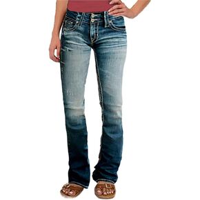 Flamingals Low Rise Distressed Bootcut Skinny Leg Button Fly Jeans for Women Denim Pants