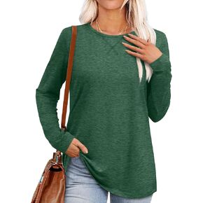 OFEEFAN Womens Long Sleeve Basic Shirts Crew Neck Fall Tops Outfits Clothes 2024
