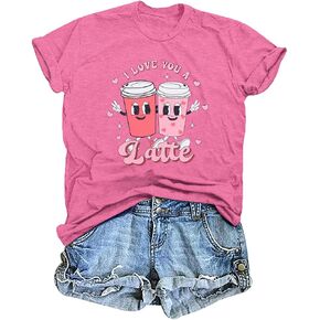 Valentines Day Shirt Women I Love You a Latte Tshirt Retro Valentines Coffee Lover Shirts Funny Latte Valentine's Day Tee
