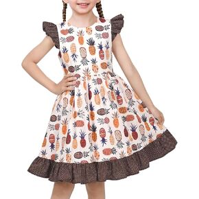 Sunny Fashion Girls Dress O-Neck Backless Smocked Embroidery Ruffle Vintage Sleeveless