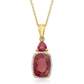 Ross-Simons 8.10 ct. t.w. Ruby and .13 ct. t.w. Diamond Pendant Necklace in 18kt Gold Over Sterling. 18 inches