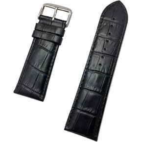 26mm Black Genuine Leather Watchband | Square Alligator Crocodile Grain, Medium Padded Replacement Watchstrap that brings New Life to Any Watch (Mens Length)