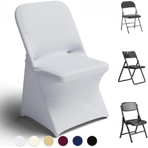 Trlyc Spandex Folding Chair Covers 2 Pcs Waterproof Dining Chair Covers Stretchy Slipcovers for Wedding Party Banquet Flat-Front Chair Covers (White)