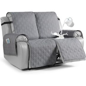 VANSOFY Waterproof Recliner Couch Covers, Sofa Covers 1-Piece Washable Reclining Sofa Cover Non-Slip Furniture Protector with Elastic Straps Pocket for Dogs, Pets(Light Gray,2 Seater)