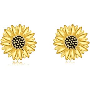 Sunflower Earrings for Women 925 Sterling Silver Gold Flower Jewelry Birthday Gifts Anniversary for Wife (Sunflower Stud)