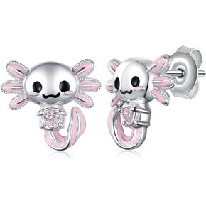 Axolotl Stud Earrings 925 Sterling Silver Axolotl Stud Cute Animal Jewelry Gift for Women