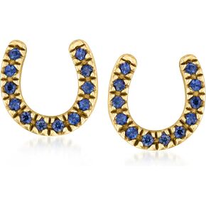 Ross-Simons 0.10 ct. t.w. Sapphire Horseshoe Earrings in 18kt Gold Over Sterling