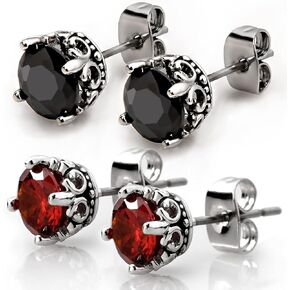 2 Pcs Black and Red Earrings Set Cubic Zirconia Stud Earrings