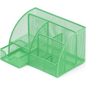 Mesh Desk Organizer Desktop Office Supplies Stationary Organizer with 6 Compartments and 1 Drawer Multi-Functional Caddy Pen Holder for Home Office School Desk Decor(Fruit Green)