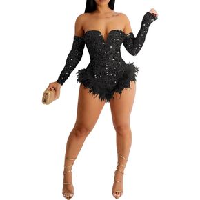 Rhinestone Sequin Bodysuit Birthday Outfit for Women Sexy Party Night