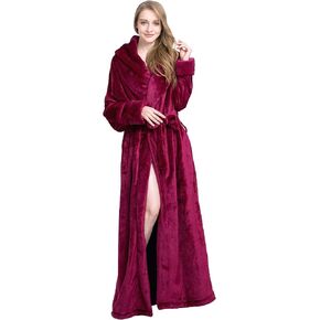 Women's Plush Robe Extra Long Robe with Pockets Thicken Soft Warm Bathrobe