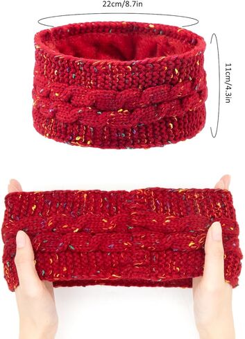 Dohia Womens Ear Warmers Winter Headbands Stretch Fuzzy Cable Knit Head Wrap Fuzzy Fleece Lined Warm Ear Muffs D1-DJHRT (Black) in Kuwait