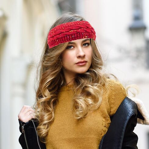 Dohia Womens Ear Warmers Winter Headbands Stretch Fuzzy Cable Knit Head Wrap Fuzzy Fleece Lined Warm Ear Muffs D1-DJHRT (Black) in Kuwait