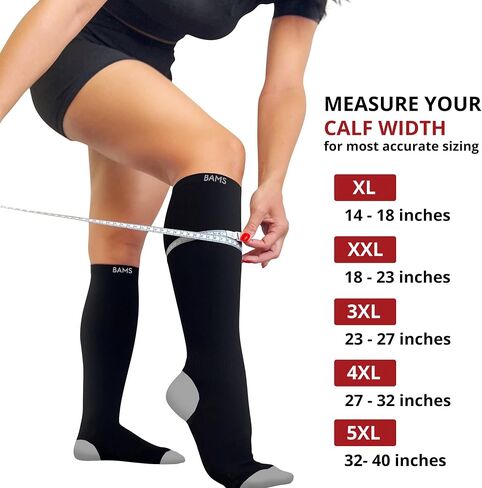 BAMS Plus Size Compression Socks Wide Calf XL XXL XXXL – Graduated Knee-High Support, Viscose from Bamboo Easy-On/Easy-Off in Kuwait