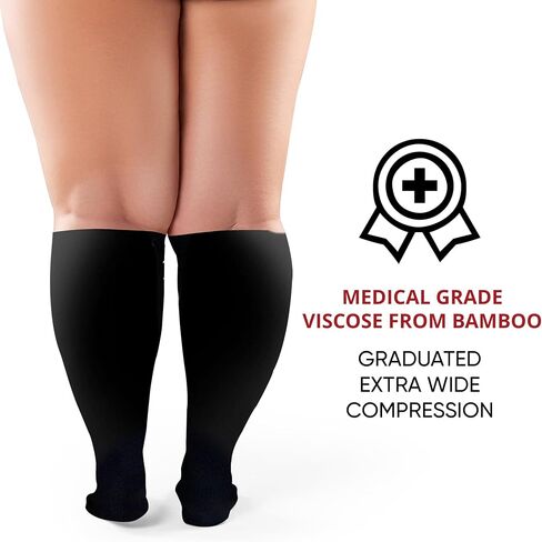 BAMS Plus Size Compression Socks Wide Calf XL XXL XXXL – Graduated Knee-High Support, Viscose from Bamboo Easy-On/Easy-Off in Kuwait