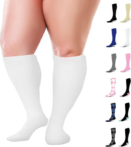 BAMS Plus Size Compression Socks Wide Calf XL XXL XXXL – Graduated Knee-High Support, Viscose from Bamboo Easy-On/Easy-Off in Kuwait