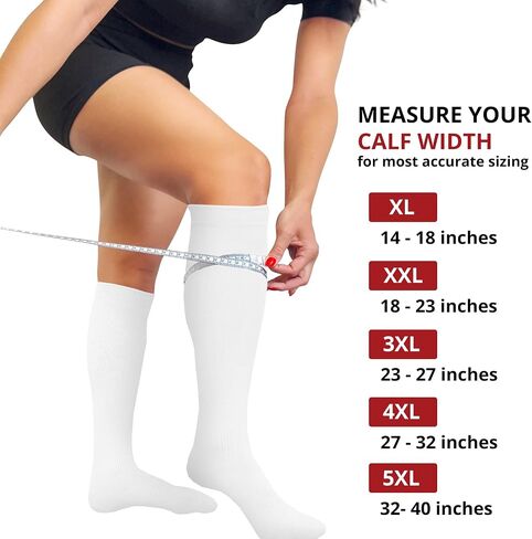 BAMS Plus Size Compression Socks Wide Calf XL XXL XXXL – Graduated Knee-High Support, Viscose from Bamboo Easy-On/Easy-Off in Kuwait