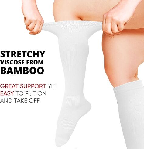 BAMS Plus Size Compression Socks Wide Calf XL XXL XXXL – Graduated Knee-High Support, Viscose from Bamboo Easy-On/Easy-Off in Kuwait