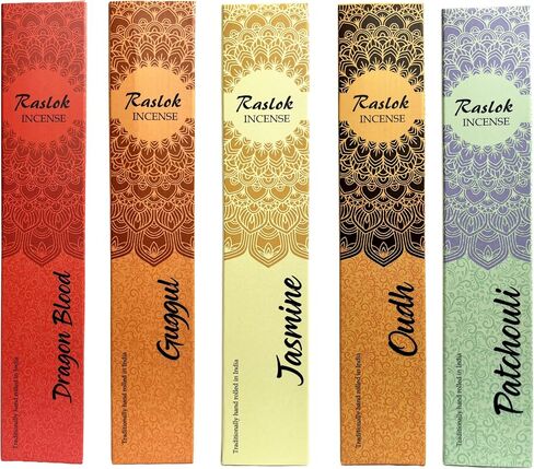 Natural Incense Stick | Pack of 5, 15 gm Each| Mixed Scents Dragon Blood,Patchouli,Oudh,Jasmin,Guggul | 100% Non Toxic & Natural Hand Rolled Incense Sticks in Kuwait