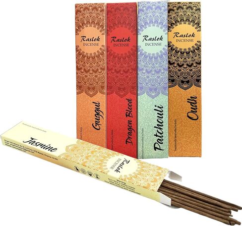 Natural Incense Stick | Pack of 5, 15 gm Each| Mixed Scents Dragon Blood,Patchouli,Oudh,Jasmin,Guggul | 100% Non Toxic & Natural Hand Rolled Incense Sticks in Kuwait