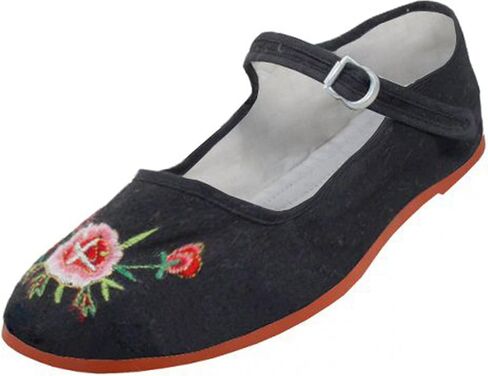Easy USA Womens Cotton Mary Jane Shoes Ballerina Ballet Flats Shoes (6, Black Embroidered 114) in Saudi Arabia