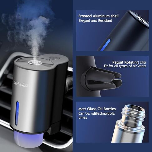 2024 معطر هواء السيارة الذكية وموزع روائح السيارة الذكي، 3 أوضاع قابلة للتعديل وقابلة لإعادة الشحن، رذاذ بالموجات فوق الصوتية، معطرات السيارة مع 3 زجاجات عطر، أسود in Kuwait