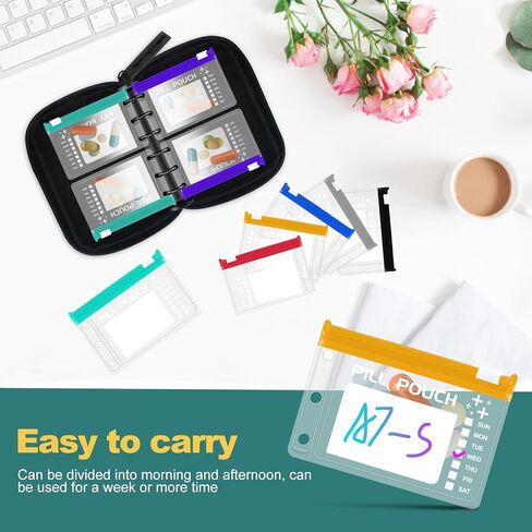 مجموعة منظم حبوب الدواء المقاومة للماء مقاس A8، منظم حبوب الدواء الكبير مرتين يوميًا لمدة سبعة أيام، تخزين حبوب الدواء مع 14 كيسًا مرمزًا بالألوان، منظم أدوية السفر القابل لإعادة الاستخدام in Kuwait