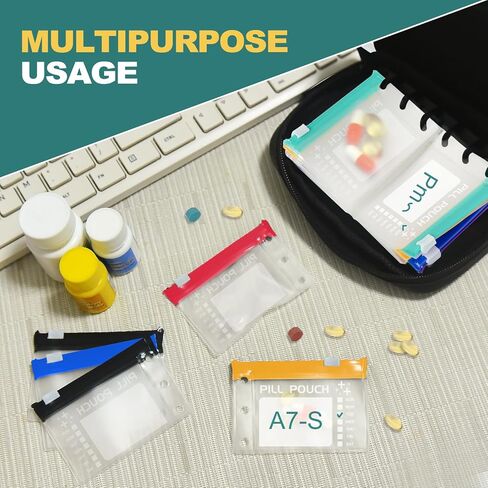 مجموعة منظم حبوب الدواء المقاومة للماء مقاس A8، منظم حبوب الدواء الكبير مرتين يوميًا لمدة سبعة أيام، تخزين حبوب الدواء مع 14 كيسًا مرمزًا بالألوان، منظم أدوية السفر القابل لإعادة الاستخدام in Kuwait