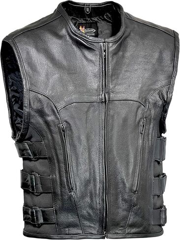 سترة دراجة نارية من الجلد الأسود للرجال من Xelement B95085 - حزام متطور ثلاثي الجوانب قابل للتعديل in Kuwait