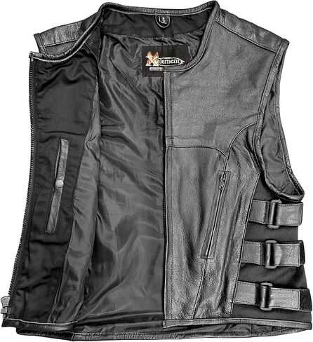 سترة دراجة نارية من الجلد الأسود للرجال من Xelement B95085 - حزام متطور ثلاثي الجوانب قابل للتعديل in Kuwait