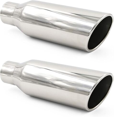2.5 Inch Inlet Black Exhaust Tip, 2.5" Inlet 4" Outlet 12" Long Powder Coated Finish Stainless Steel Rolled Edge, Bolt On in Saudi Arabia