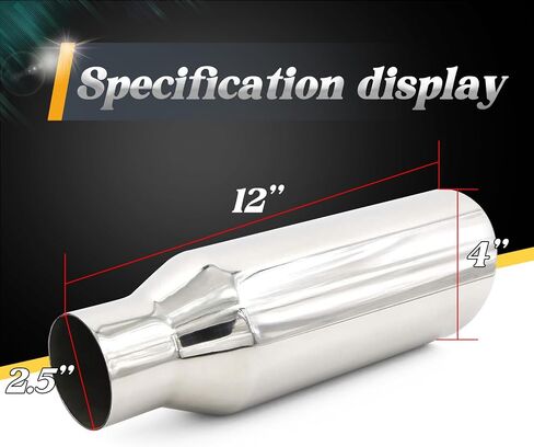 2.5 Inch Inlet Black Exhaust Tip, 2.5" Inlet 4" Outlet 12" Long Powder Coated Finish Stainless Steel Rolled Edge, Bolt On in Saudi Arabia