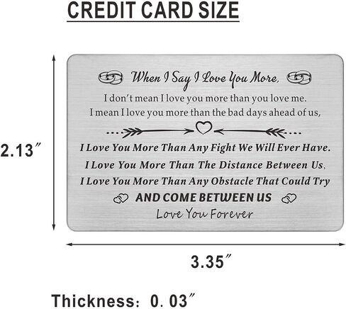 Resdink I Love You Gifts for Him, Anniversary Card, Engraved Wallet Insert, 3.35 x 2.13 x 0.03 in in Kuwait