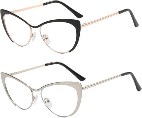 bullabulling 2Pack Cat Eye Reading Glasses For Women Metal Frame Blue Light Blocking Computer Readers in Kuwait