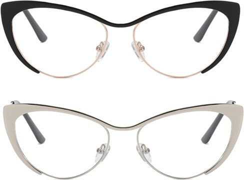bullabulling 2Pack Cat Eye Reading Glasses For Women Metal Frame Blue Light Blocking Computer Readers in Kuwait