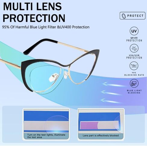 bullabulling 2Pack Cat Eye Reading Glasses For Women Metal Frame Blue Light Blocking Computer Readers in Kuwait