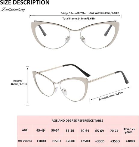 bullabulling 2Pack Cat Eye Reading Glasses For Women Metal Frame Blue Light Blocking Computer Readers in Kuwait