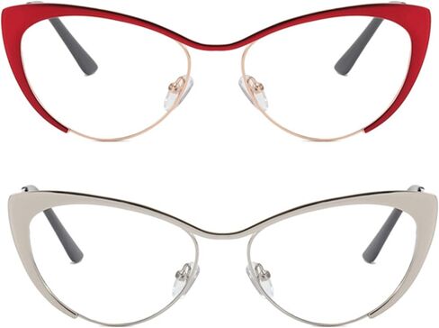 bullabulling 2Pack Cat Eye Reading Glasses For Women Metal Frame Blue Light Blocking Computer Readers in Kuwait