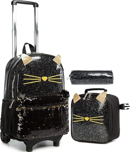 Backpack for Girls with Wheels,3 In 1 Rolling School Backpack for Girls with Lunch Box and Pencil Bag Kid Wheeled Backpack in Kuwait