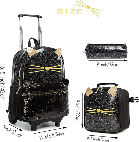 Backpack for Girls with Wheels,3 In 1 Rolling School Backpack for Girls with Lunch Box and Pencil Bag Kid Wheeled Backpack in Kuwait