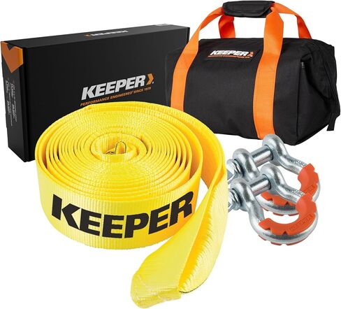 مجموعة أدوات Keeper Heavy Duty Recovery Combo للسحب واستعادة المركبات على الطرق الوعرة - تتضمن حزام استرداد مقاس 3 × 30 بوصة (قوة كسر 30000 رطل) + قطعتين من الأغلال المقوسة المطلية بالزنك مقاس ¾ بوصة مع حقيبة تخزين in Kuwait