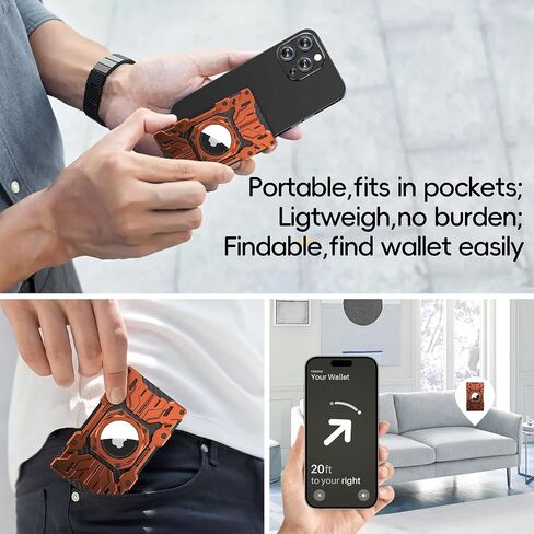 Minimalist Mens Wallet RFID Blocking - Slim Metal Wallet With Airtag Holder - Compact Credit Card Holder Mini Size, Metal, Snap-on,Carbon Fiber - Orange in Saudi Arabia