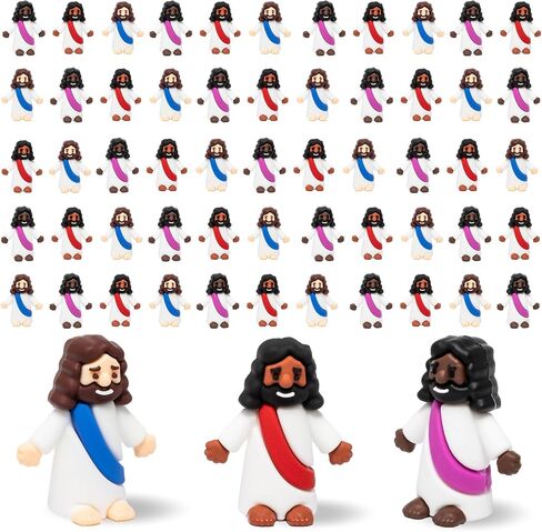 Mini Jesus Figures 50 Pcs-Tiny Jesus Bulk-Little Christ Figurines for Easter Egg Stuffers, Religious Party Favors and Gifts, Sunday School, Classroom Crafts, Baptism, Confirmation (Multicolor Jesus) in Saudi Arabia