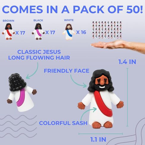 Mini Jesus Figures 50 Pcs-Tiny Jesus Bulk-Little Christ Figurines for Easter Egg Stuffers, Religious Party Favors and Gifts, Sunday School, Classroom Crafts, Baptism, Confirmation (Multicolor Jesus) in Saudi Arabia